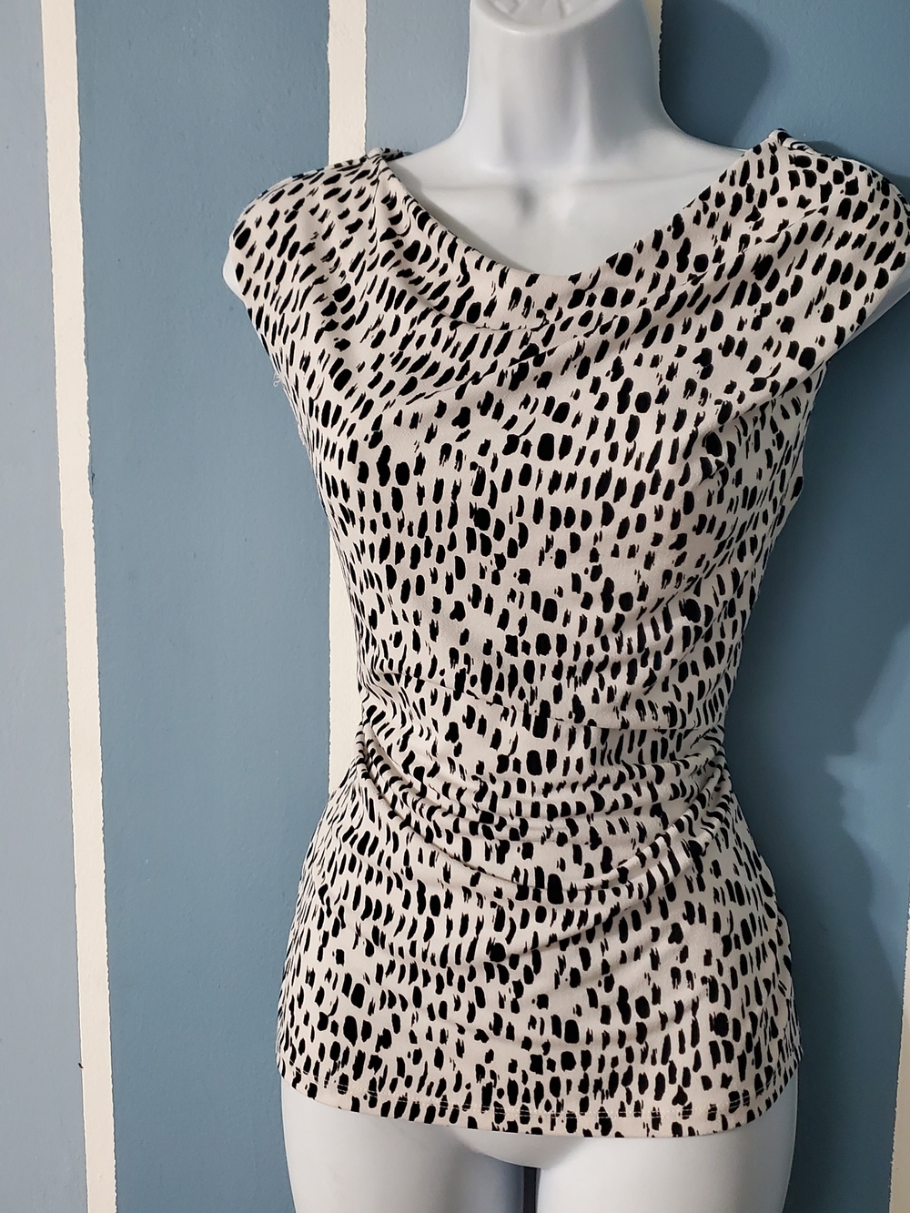 Ann Taylor Black and Cream Cowl Neck Tank Top